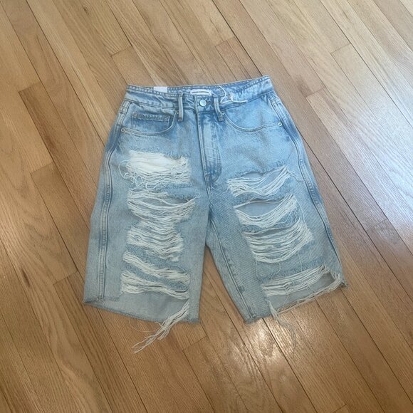 Good American Good 90's Extreme Rip High Waist Bermuda Shorts NWOT Size 24 - Picture 3 of 6